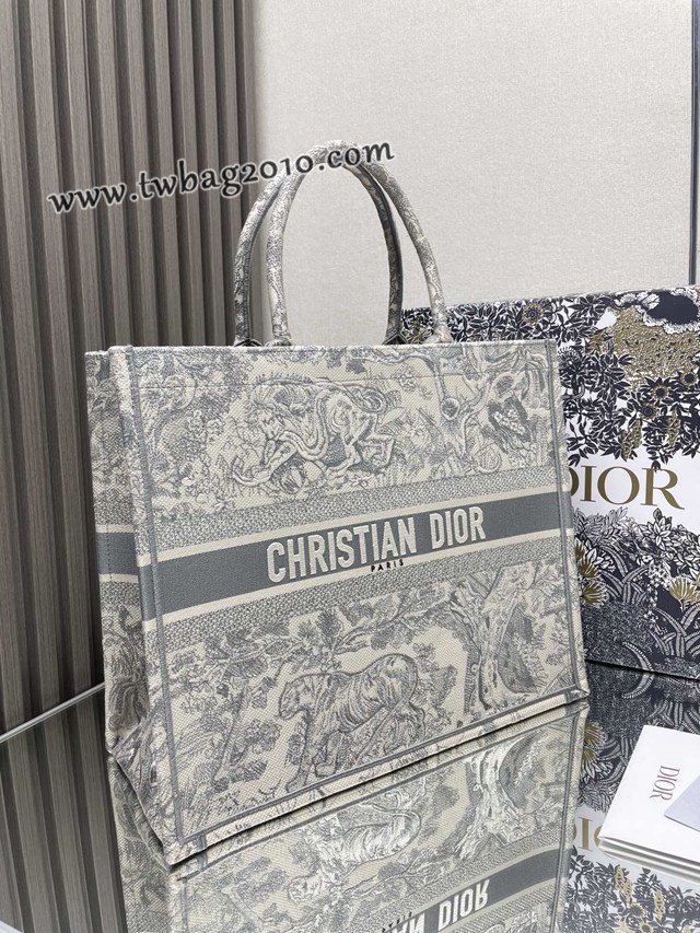 Dior专柜新款TOTE包迪奥高仿原单旧灰虎大号购物袋手提托特包 djfk1372